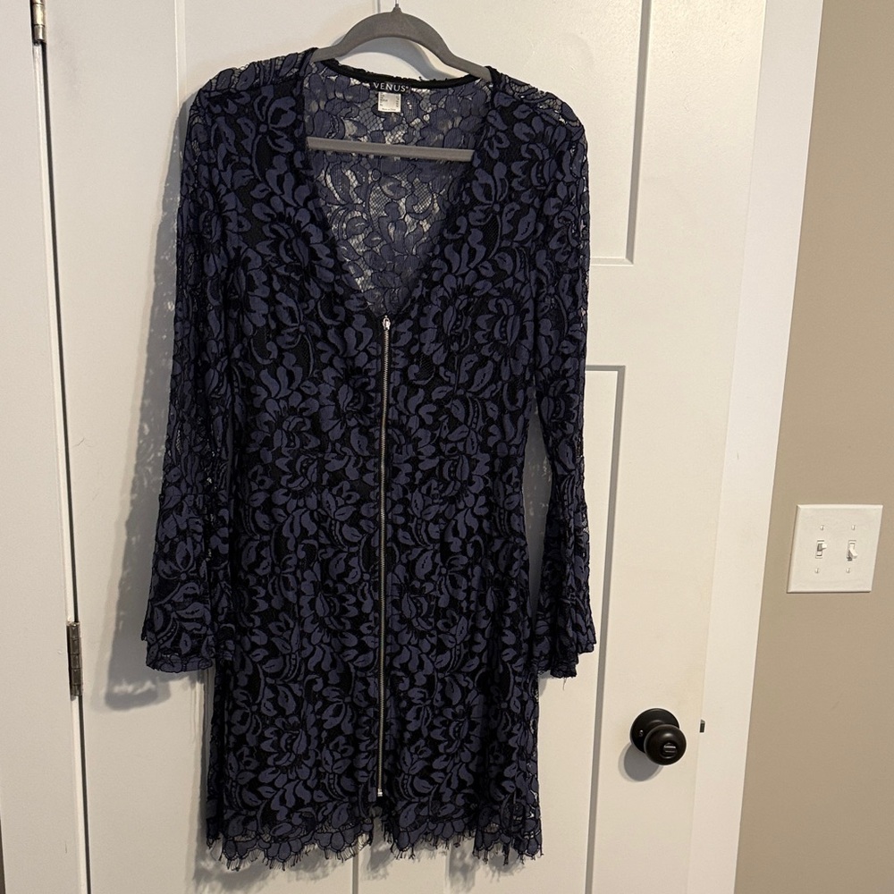 VENUS Navy Lace Long Sleeve Dress